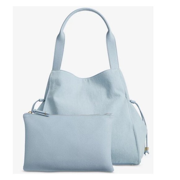 Macy's On 34th Jyyll denim large tote shoulder bag + pouch 2 PIECE set -BLUE - Picture 1 of 13